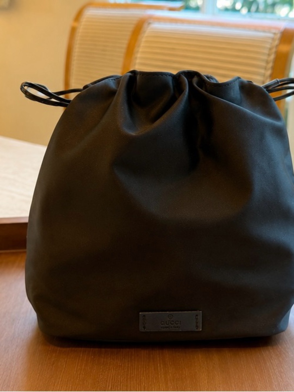 Brown Silk Drawstring Pouch Bag - Picture 3 of 5